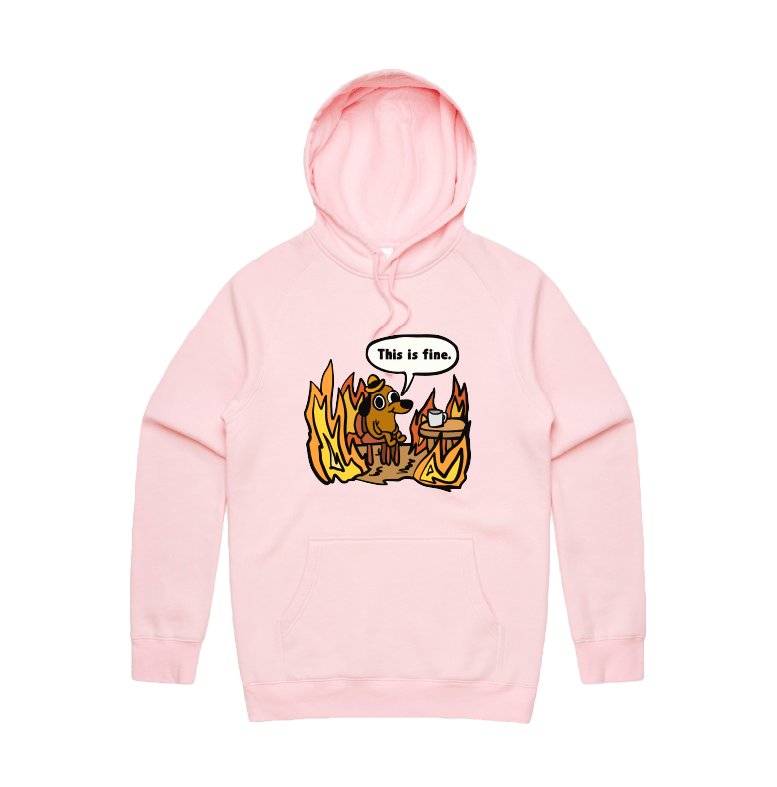 S / Pink / Large Front Print This Is Fine 🔥 - Unisex Hoodie