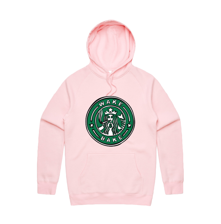 S / Pink / Large Front Print Wake & Bake 🚬 - Unisex Hoodie