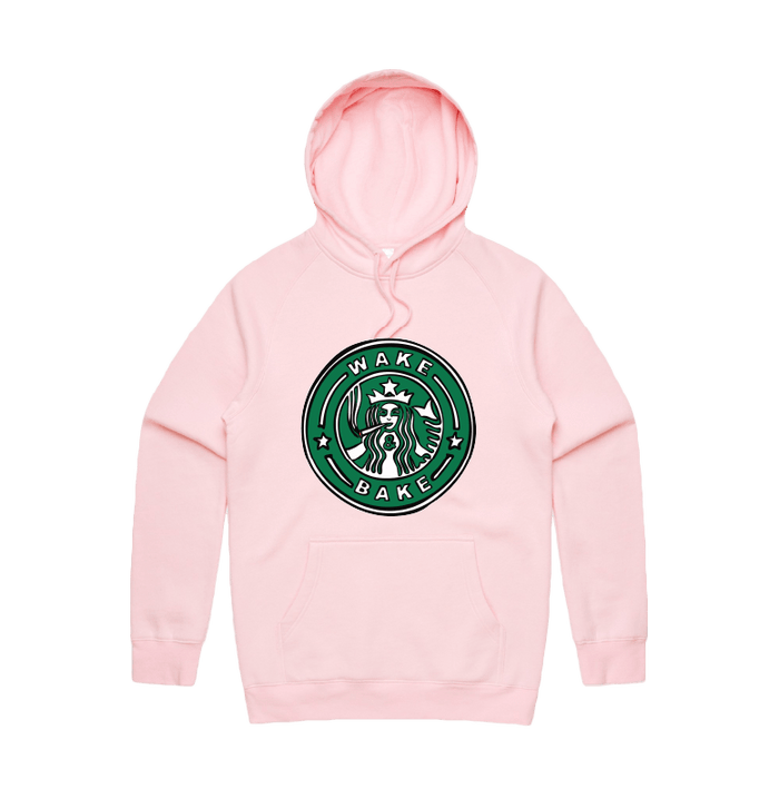 S / Pink / Large Front Print Wake & Bake 🚬 - Unisex Hoodie