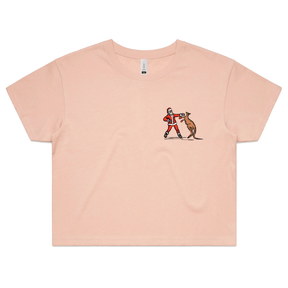 S / Pink Santa Boxing Roo 🎅🥊🦘 – Women's Crop Top