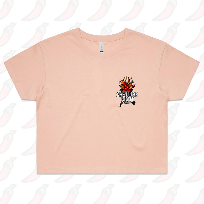 S / Pink She’ll Be Right BBQ 🤷🔥 – Women's Crop Top