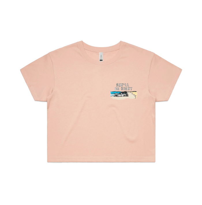 S / Pink SHE'LL BE RIGHT 🤷‍♂️ - Women's Crop Top