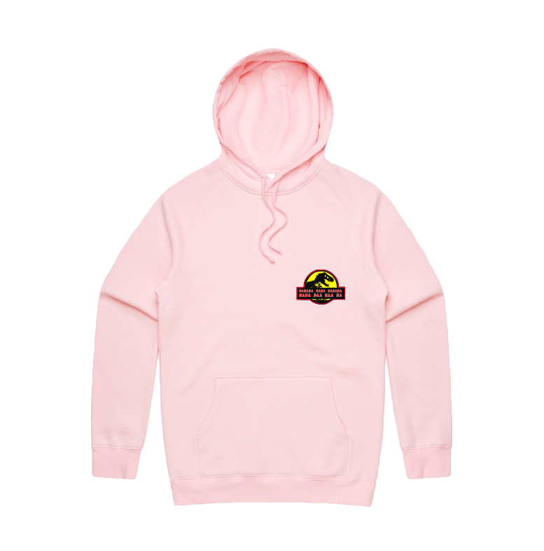 S / Pink / Small Front Design Jurassic Park Theme 🦕 - Unisex Hoodie