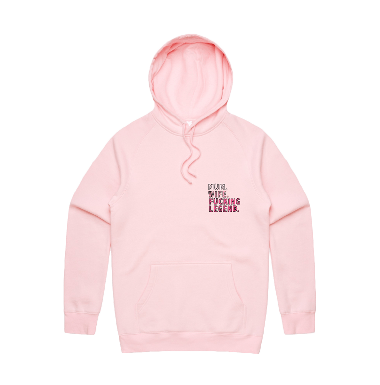 S / Pink / Small Front Design Mum. Wife. Legend 🏅 - Unisex Hoodie