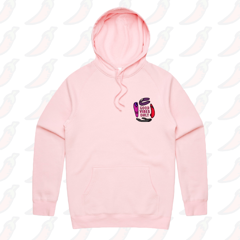 S / Pink / Small Front Print Good Vibes Only 🍡 – Unisex Hoodie