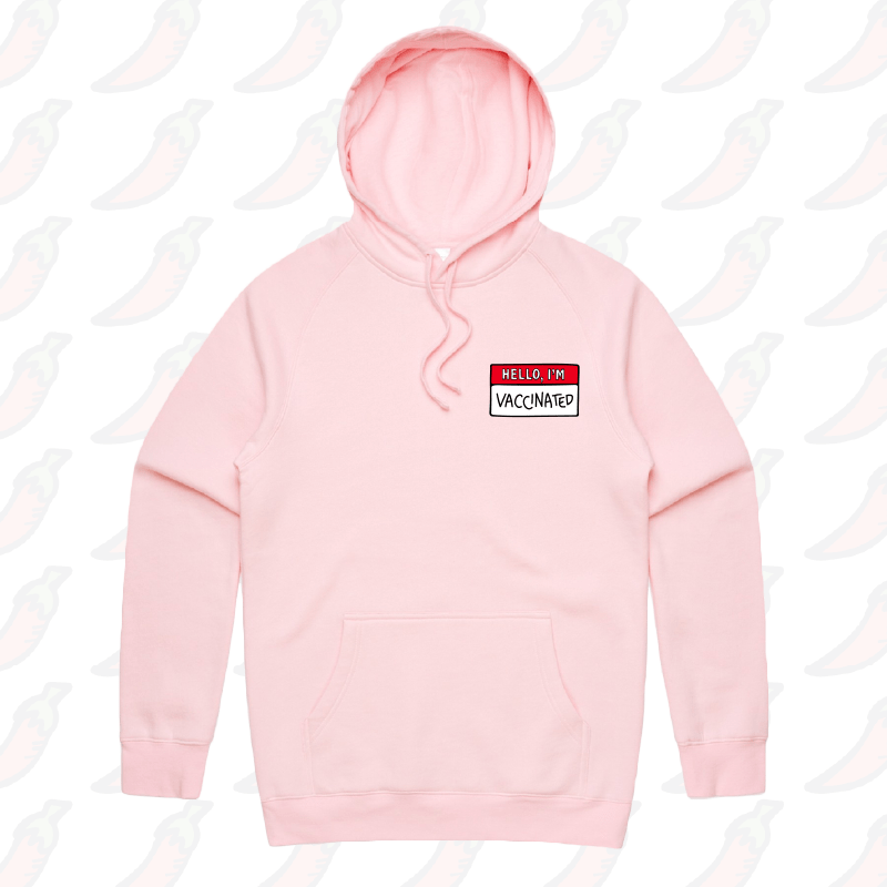 S / Pink / Small Front Print Hello, I'm Vaccinated 👋 - Unisex Hoodie