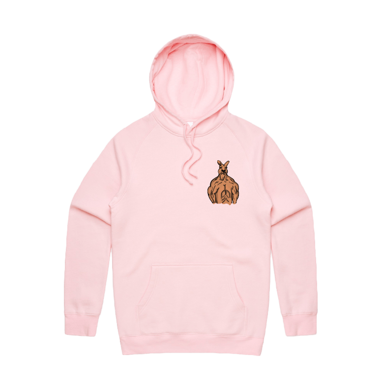 S / Pink / Small Front Print Jacked Kangaroo 🦘 - Unisex Hoodie