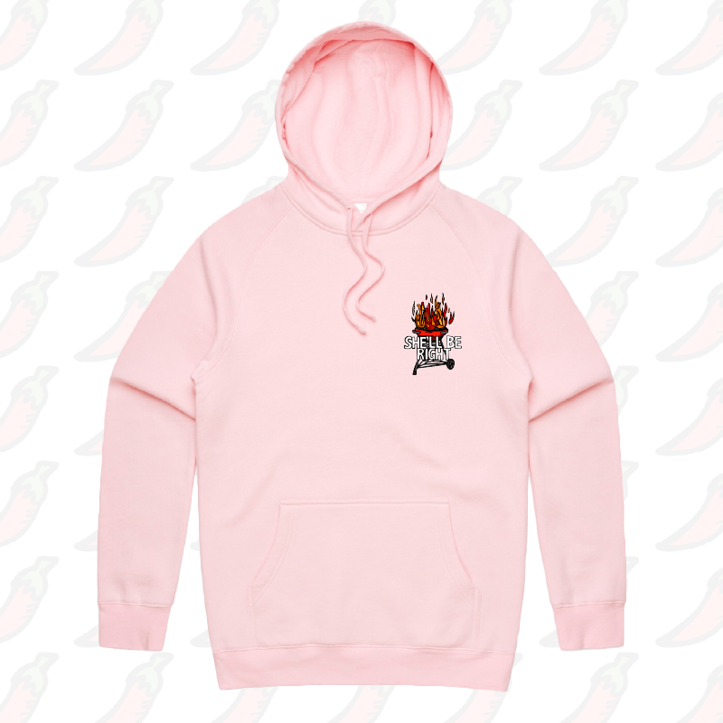 S / Pink / Small Front Print She’ll Be Right BBQ 🤷🔥 – Unisex Hoodie