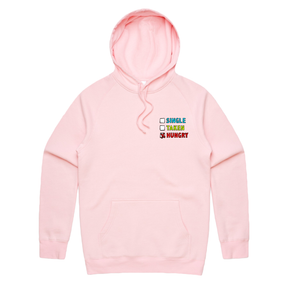 S / Pink / Small Front Print Single Taken Hungry 🍔🍟 - Unisex Hoodie