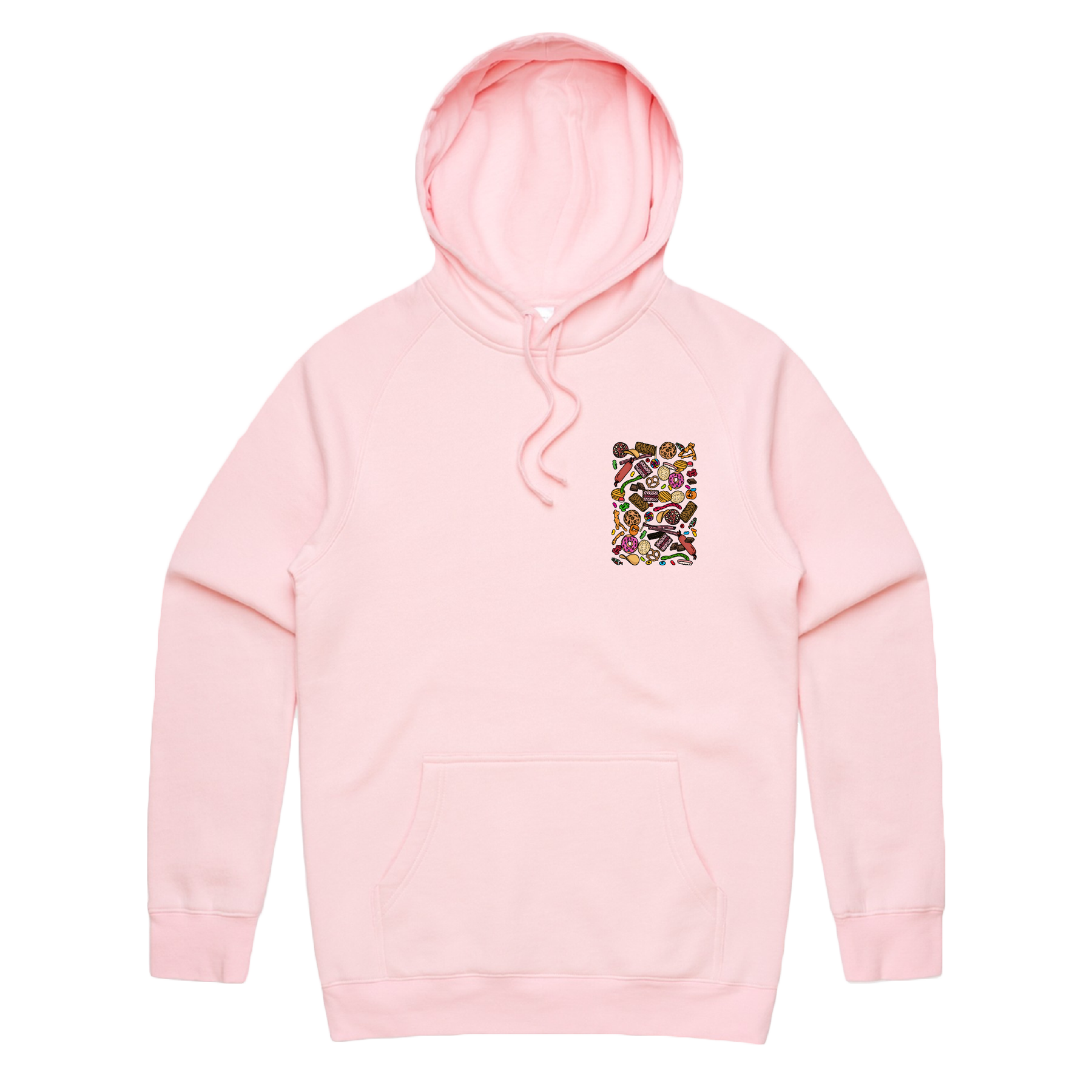 S / Pink / Small Front Print Snacks! 🍬🍪 - Unisex Hoodie