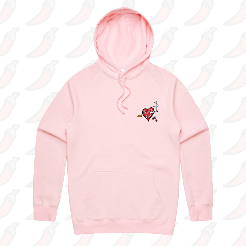 S / Pink / Small Front Print The Way To My Heart 💊🚬 - Unisex Hoodie