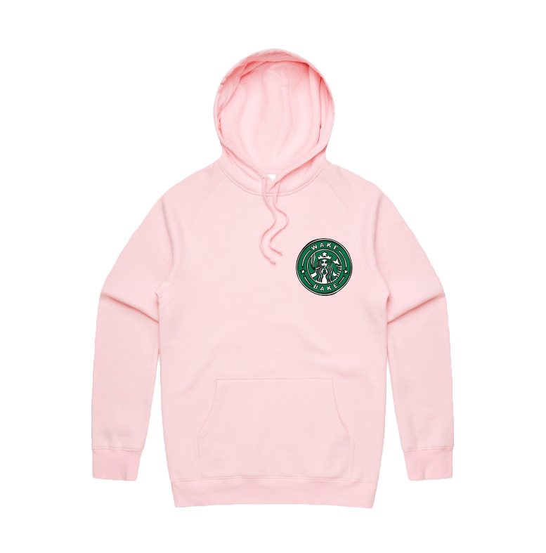 S / Pink / Small Front Print Wake & Bake 🚬 - Unisex Hoodie