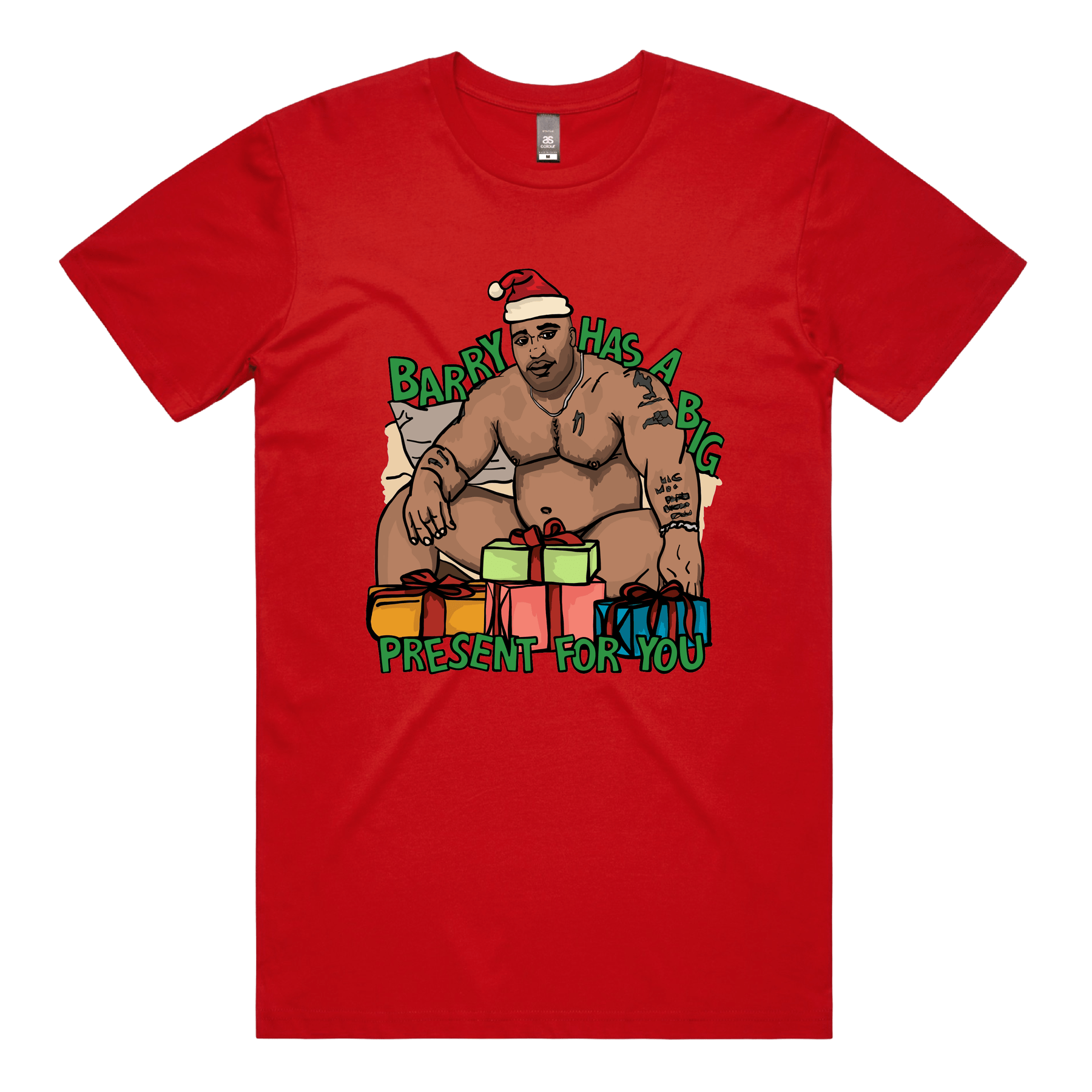 S / Red / Large Front Design Big Barry Christmas 🍆🎄 - Men's T Shirt