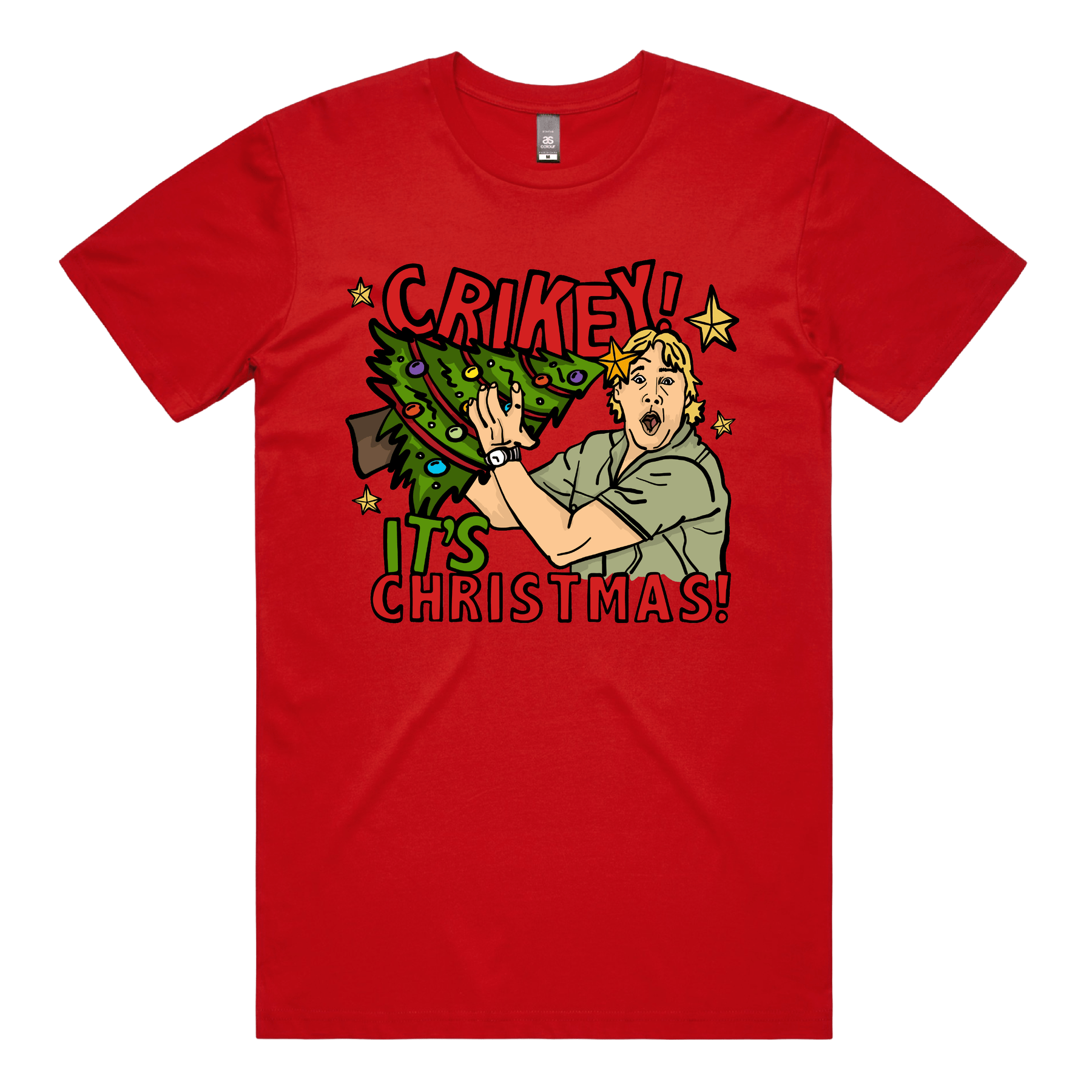 S / Red / Large Front Design Crikey It’s Christmas 🐊🎄 - Men's T Shirt