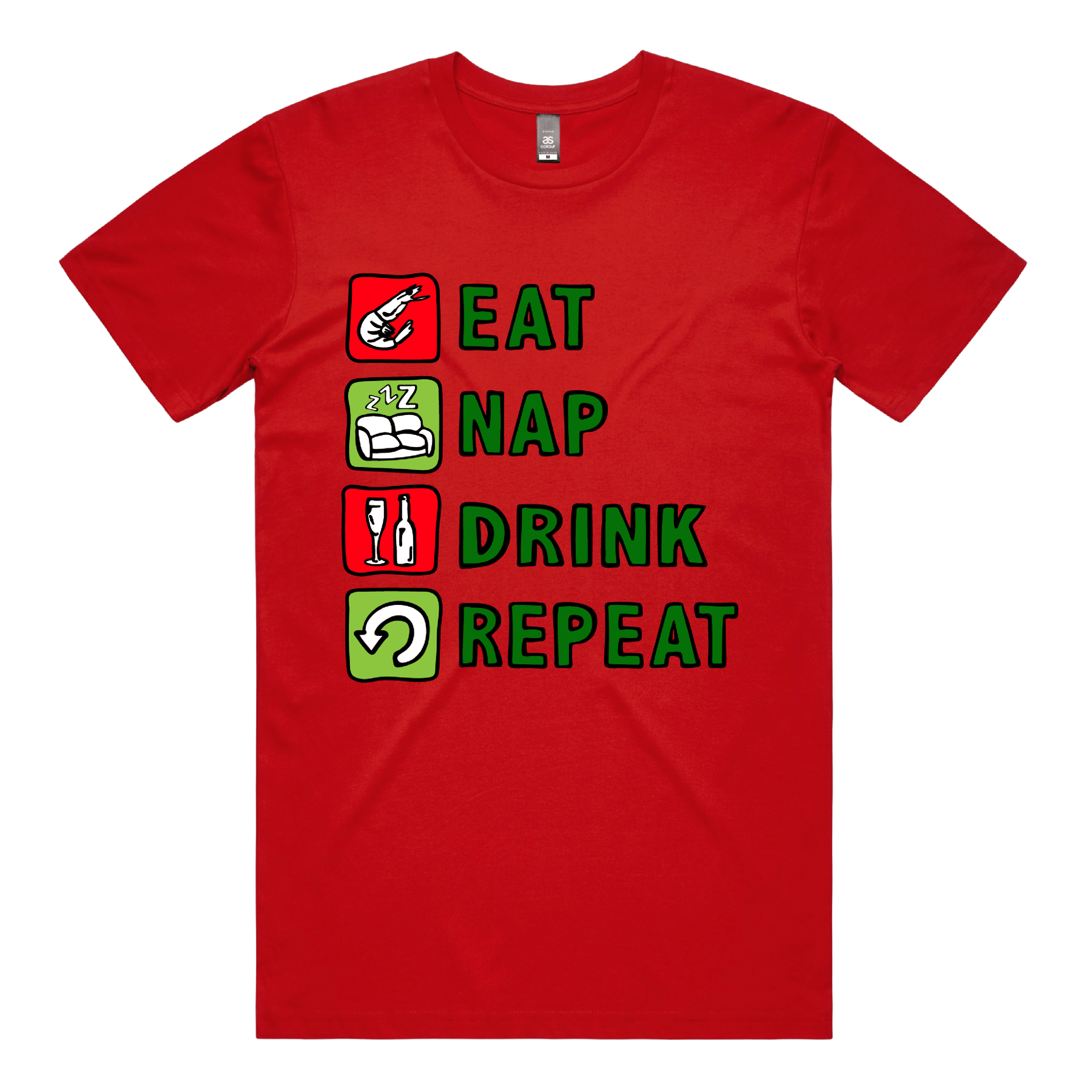 S / Red / Large Front Design Eat Nap Drink Repeat 🦐💤 - Men's T Shirt