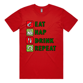 S / Red / Large Front Design Eat Nap Drink Repeat 🦐💤 - Men's T Shirt