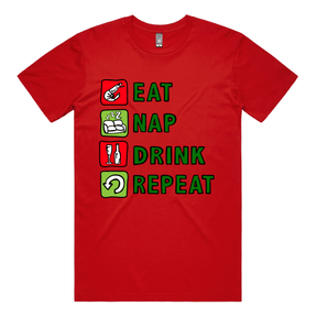 S / Red / Large Front Design Eat Nap Drink Repeat 🦐💤 - Men's T Shirt