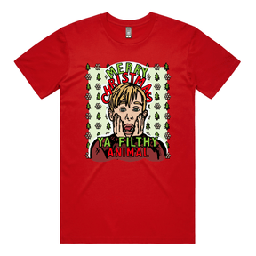 S / Red / Large Front Design Home Alone Christmas 🏠🎅  - Men's T Shirt
