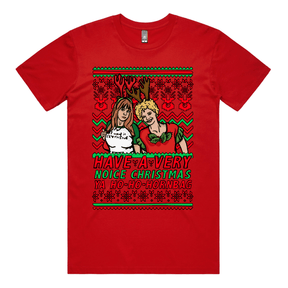 S / Red / Large Front Design Kath & Kim Christmas Pattern 😈🎄 – Men's T Shirt
