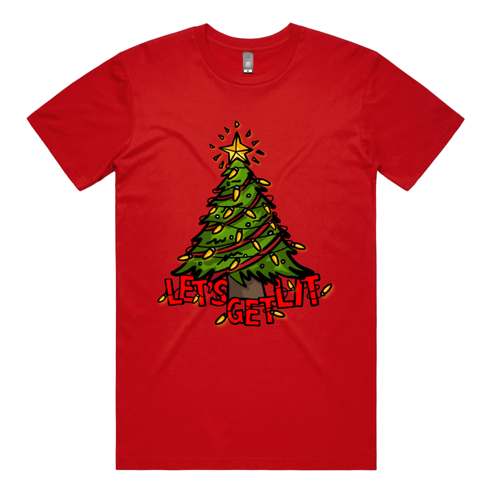 S / Red / Large Front Design Let’s Get Lit 🎄💡 –  Men's T Shirt
