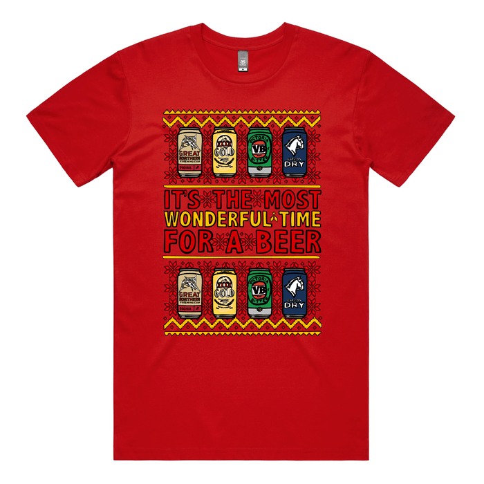 S / Red / Large Front Design Most Wonderful Time For A Beer 🎁🍻 – Men's T Shirt