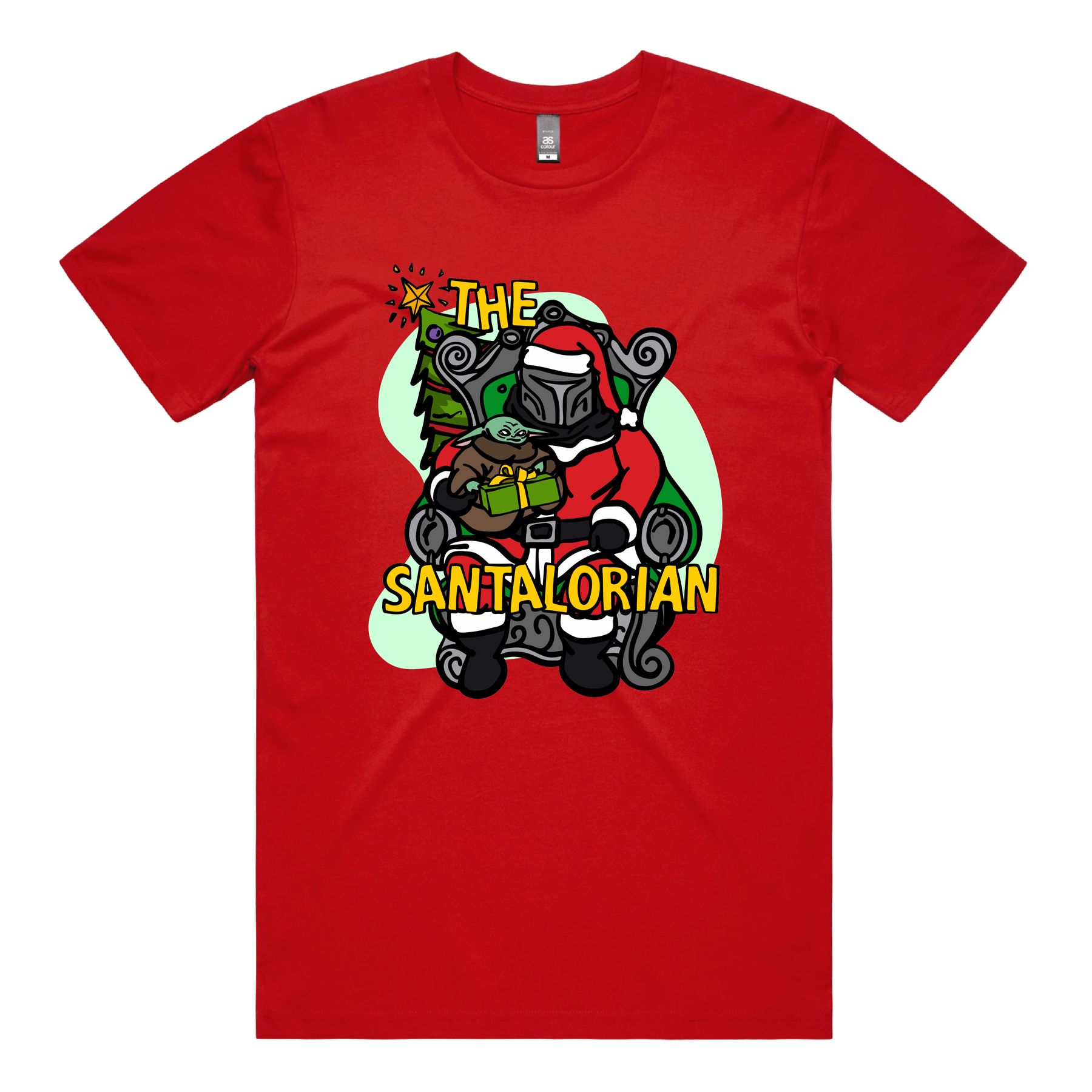S / Red / Large Front Design The Santalorian 👽🎅 - Men's T Shirt