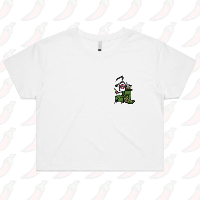 S / White BALI BIN CHICKEN 🗑️ - Women's Crop Top