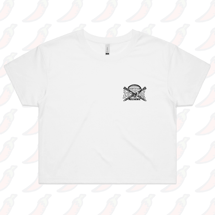 S / White Certified Ziptie Mechanic 🔧 – Women's Crop Top