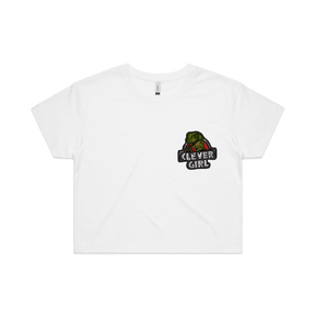 S / White Clever Girl 🦖 - Women's Crop Top
