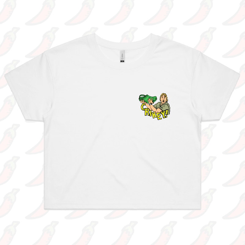 S / White CRIKEY! CROC HUNTER 🐊 - Women's Crop Top