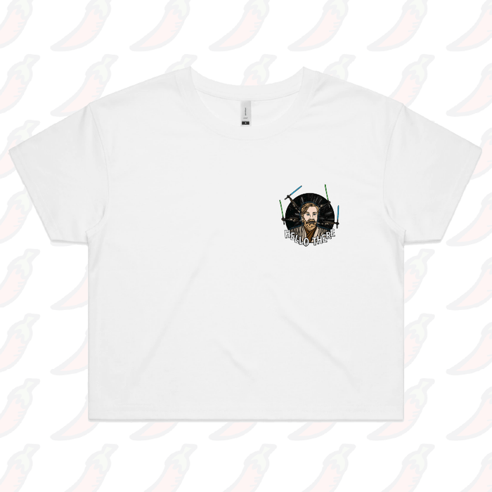 S / White Hello There! 👋 - Women's Crop Hoodie