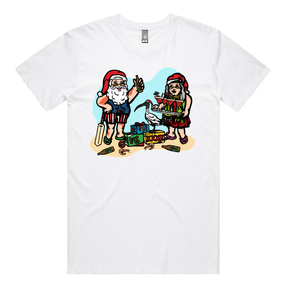 S / White / Large Front Design Aussie Christmas 🍤🍺 - Men's T Shirt