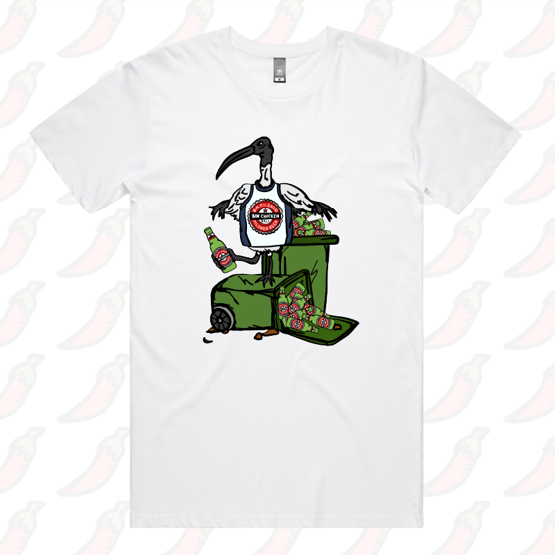 S / White / Large Front Design Bali Bin Chicken 🗑️ - Men's T Shirt