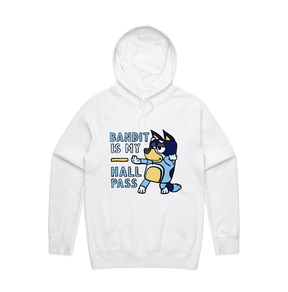 S / White / Large Front Design Bandit Hall Pass 🦴 - Unisex Hoodie