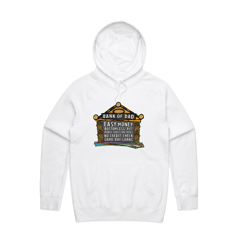 S / White / Large Front Design Bank of Dad 💰 - Unisex Hoodie