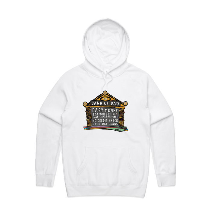 S / White / Large Front Design Bank of Dad 💰 - Unisex Hoodie