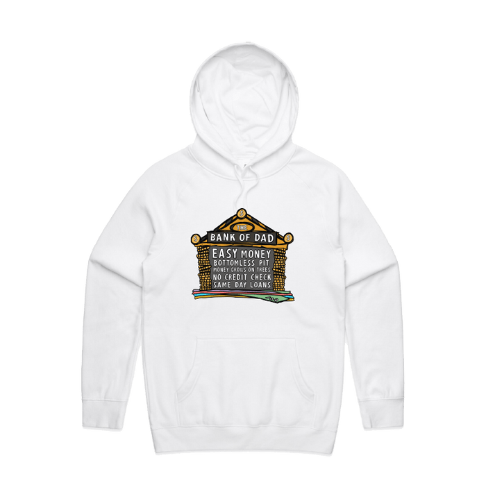 S / White / Large Front Design Bank of Dad 💰 - Unisex Hoodie