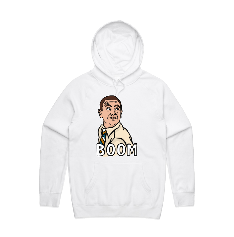 S / White / Large Front Design Boom Boyle 🚨 - Unisex Hoodie
