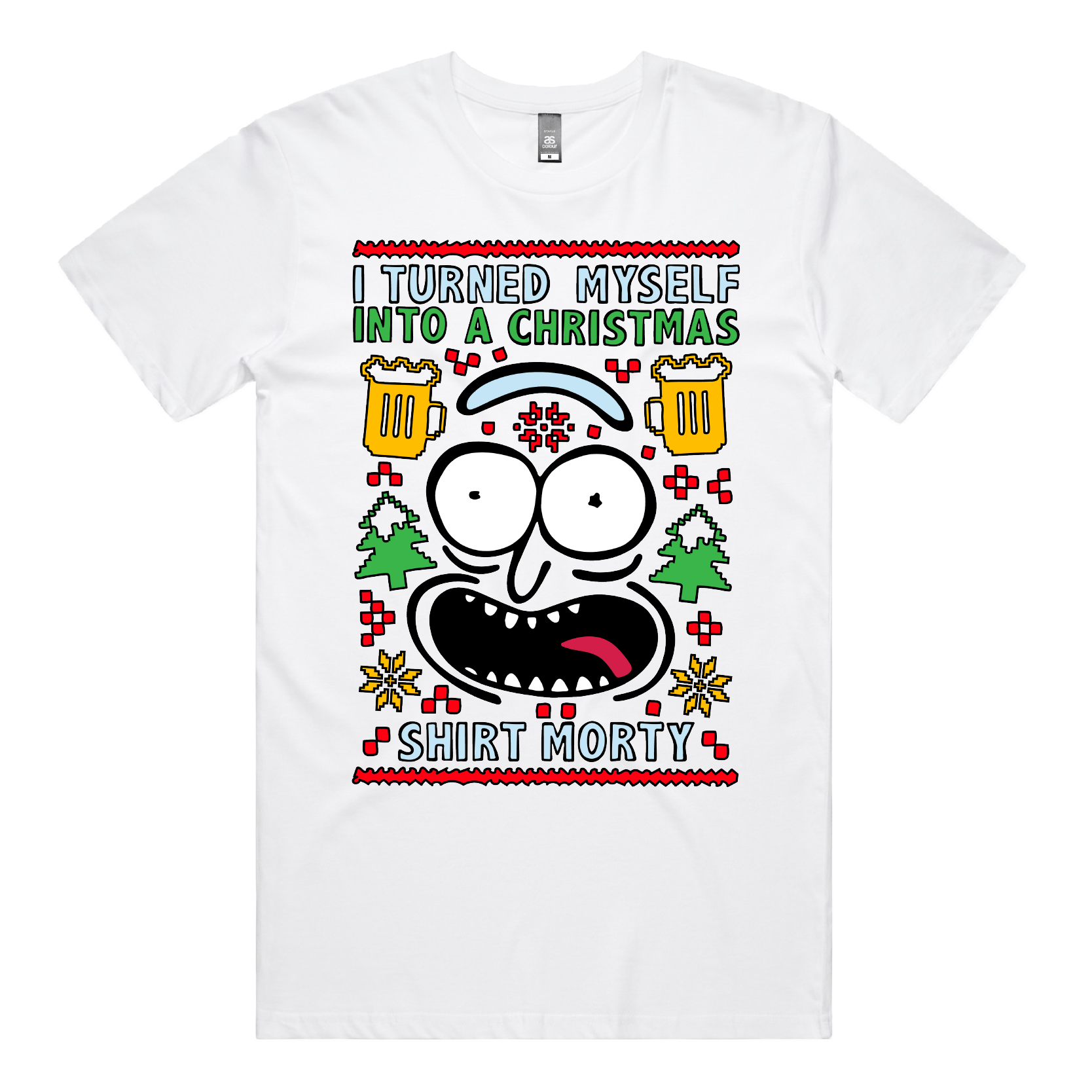 S / White / Large Front Design Christmas Morty – Men's T Shirt