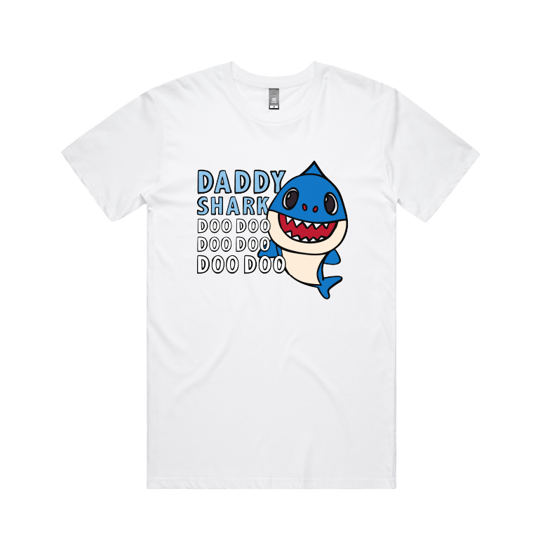 S / White / Large Front Design Daddy Shark 🦈 - Men's T Shirt