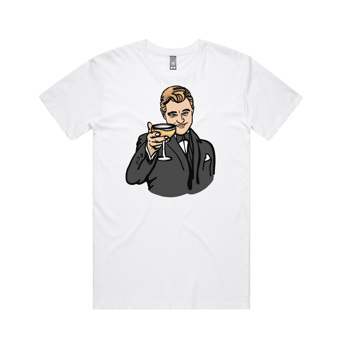 S / White / Large Front Design DiCaprio Gatsby Cheers 🍸 - Men's T Shirt