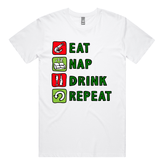 S / White / Large Front Design Eat Nap Drink Repeat 🦐💤 - Men's T Shirt