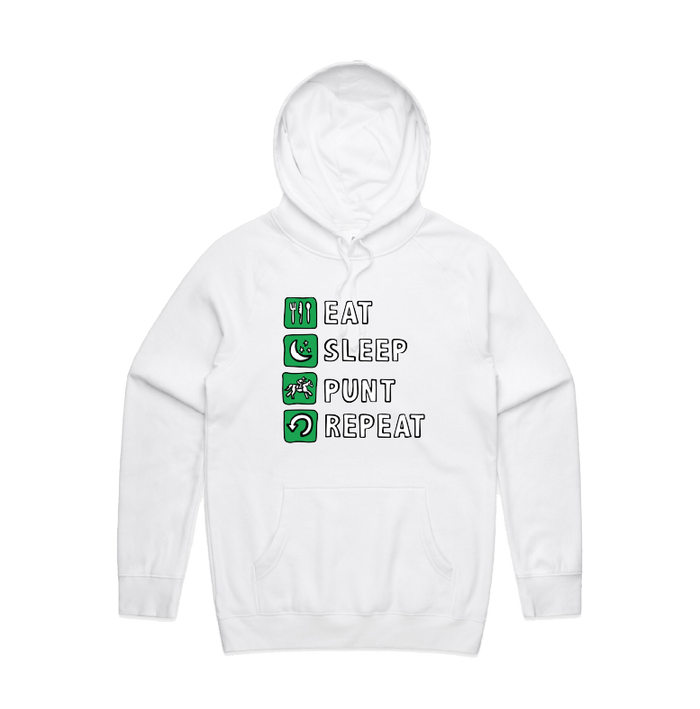 S / White / Large Front Design Eat Sleep Punt Repeat 🏇 - Unisex Hoodie