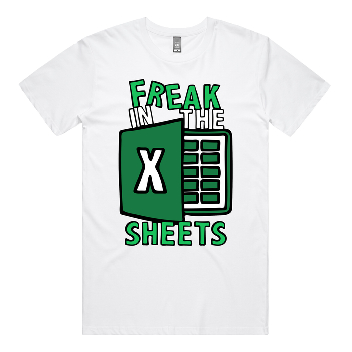 S / White / Large Front Design Freak in the Sheets 📈🛌- Men's T Shirt