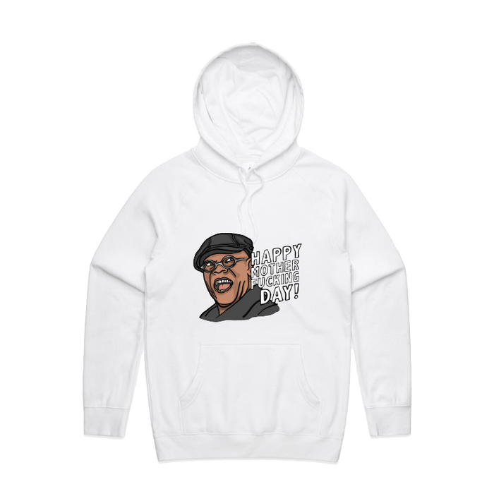 S / White / Large Front Design Happy Mother-F**king Day 💐 - Unisex Hoodie