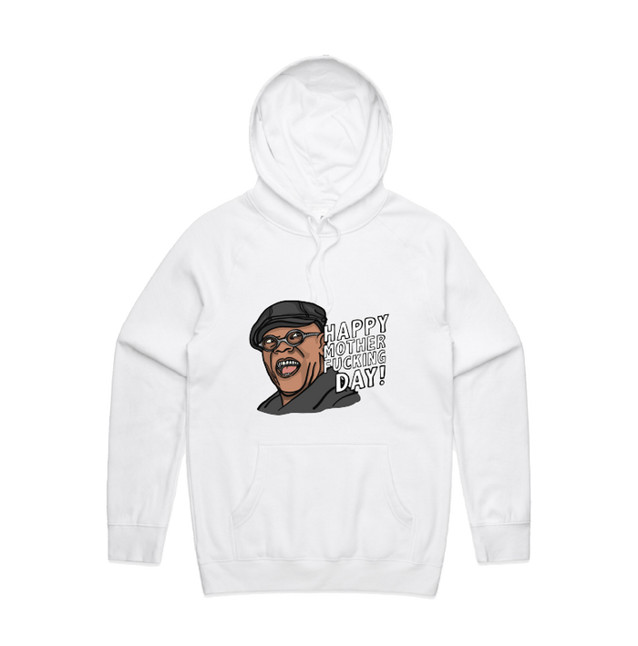 S / White / Large Front Design Happy Mother-F**king Day 💐 - Unisex Hoodie