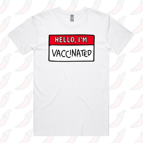 S / White / Large Front Design Hello, I'm Vaccinated 👋 - Men's T Shirt