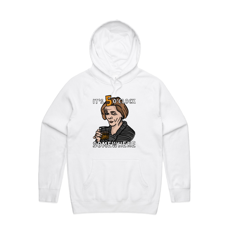 S / White / Large Front Design It's 5 o'clock Somewhere ⌚ - Unisex Hoodie