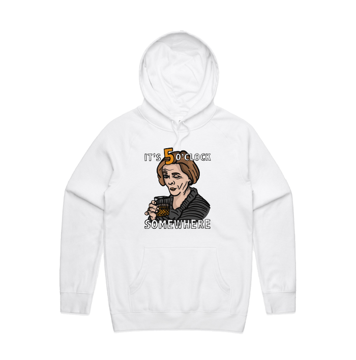 S / White / Large Front Design It's 5 o'clock Somewhere ⌚ - Unisex Hoodie
