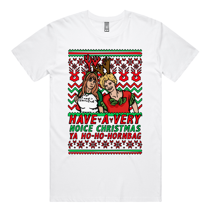 S / White / Large Front Design Kath & Kim Christmas Pattern 😈🎄 – Men's T Shirt